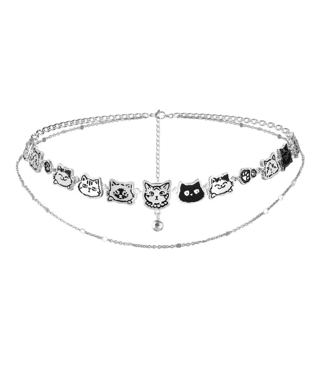Bohemian Silk Stainless Steel Graffiti Cat Double-Layer Necklace