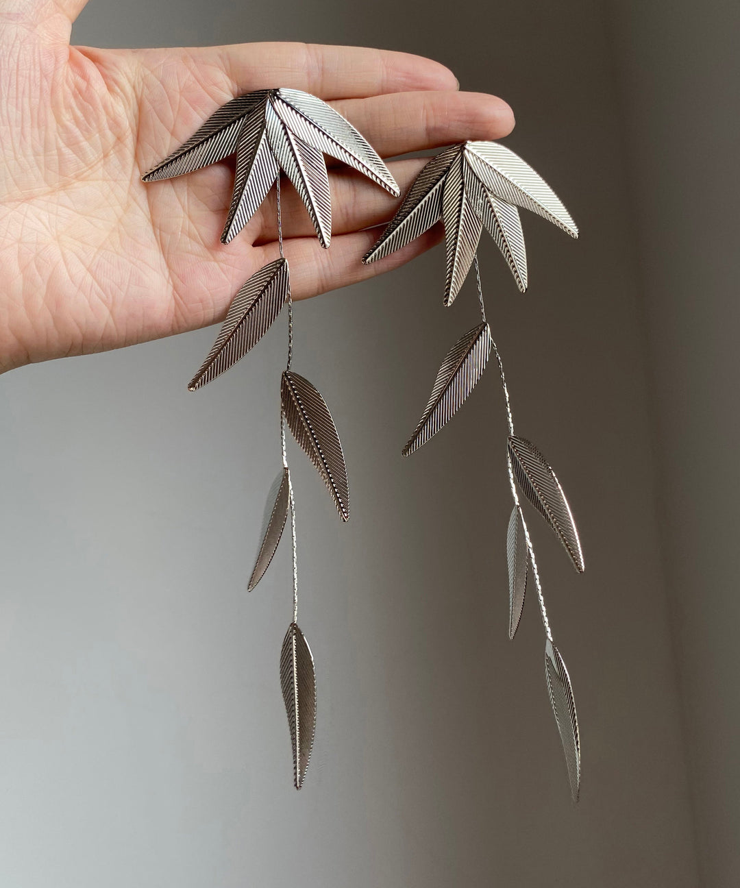 Bohemian Silk Sterling Silver Bamboo Leaf Tassel Drop Earrings