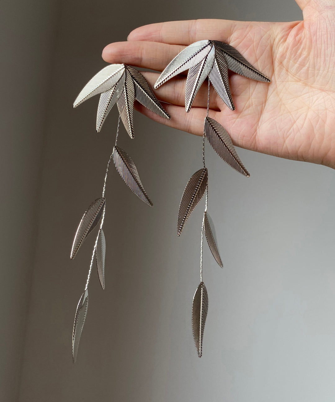 Bohemian Silk Sterling Silver Bamboo Leaf Tassel Drop Earrings