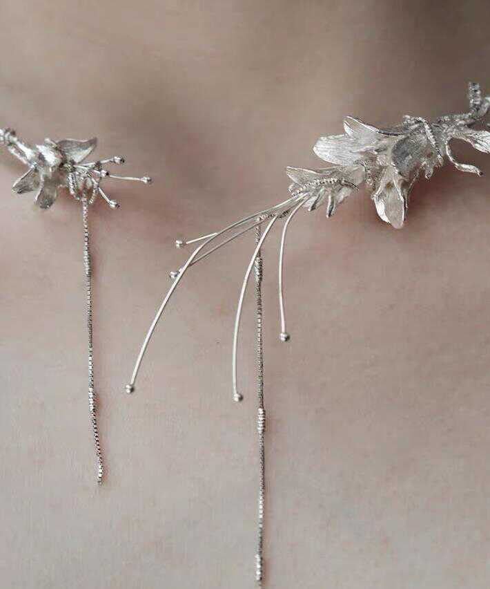Bohemian Silk Sterling Silver Floral Tassel Choker - Omychic