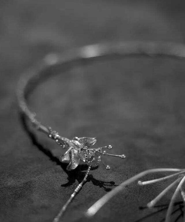 Bohemian Silk Sterling Silver Floral Tassel Choker - Omychic