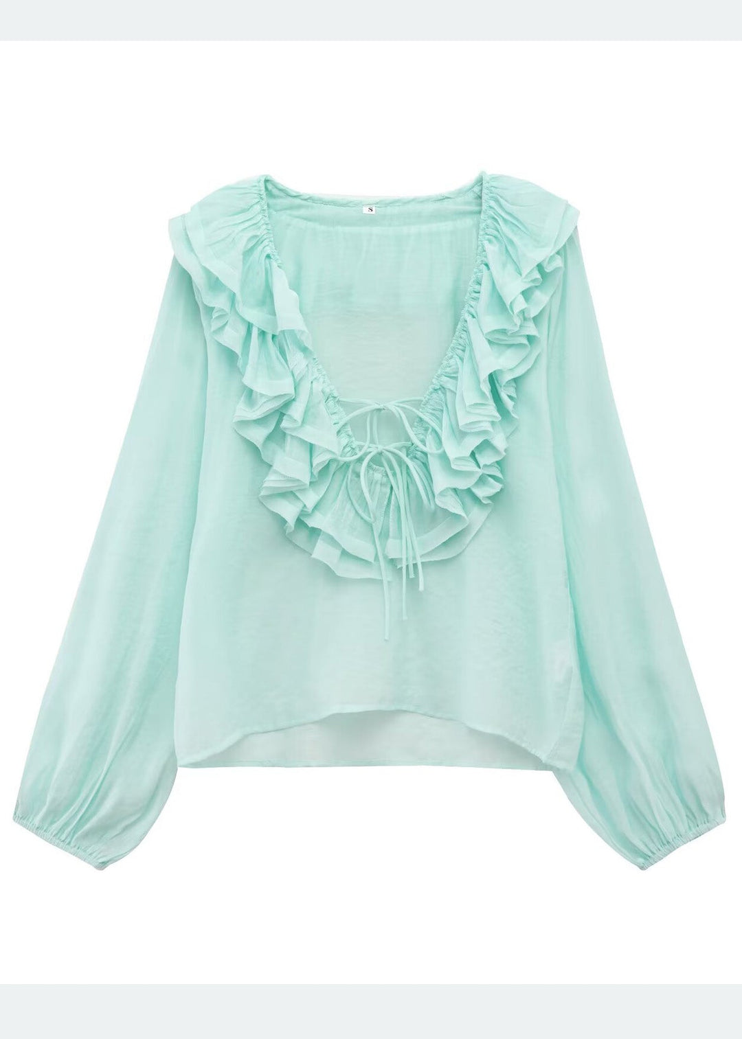 Bohemian Sky Blue Ruffled Cotton Shirt Tops Summer