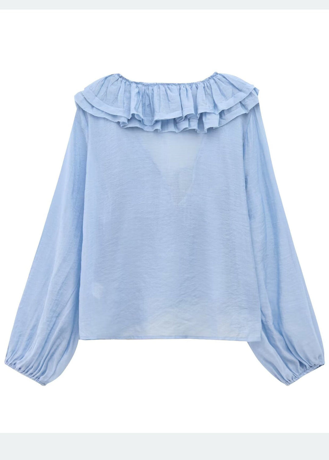 Bohemian Sky Blue Ruffled Cotton Shirt Tops Summer