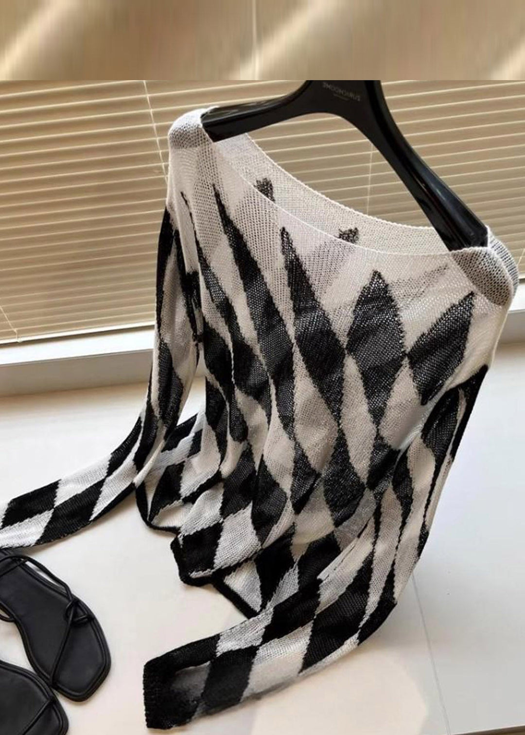 Bohemian Striped Plaid Slash Neck Knit Top Fall