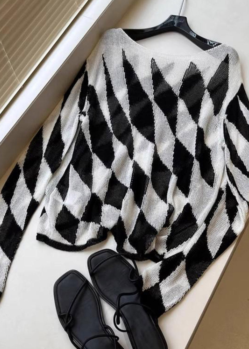 Bohemian Striped Plaid Slash Neck Knit Top Fall