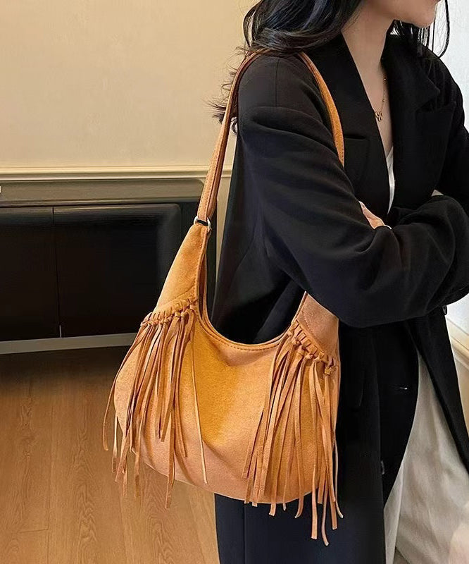 Bohemian Tasseled Solid Durable Suede Velour Messenger Bag