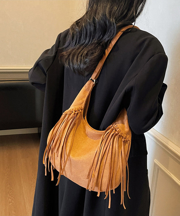 Bohemian Tasseled Solid Durable Suede Velour Messenger Bag