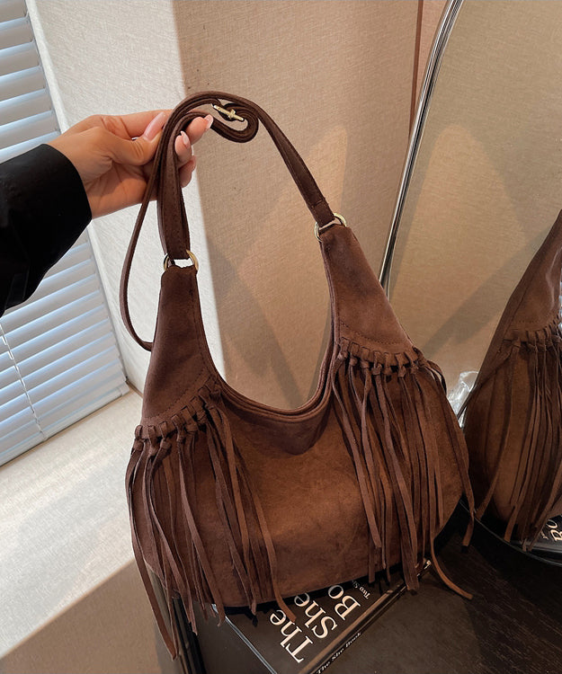 Bohemian Tasseled Solid Durable Suede Velour Messenger Bag