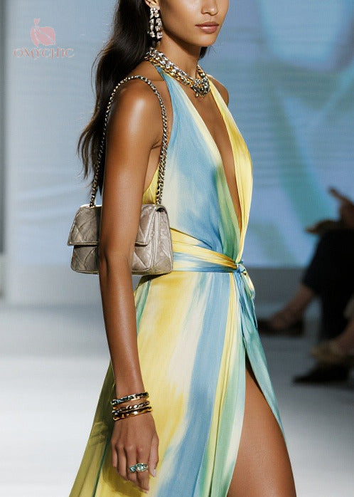 Bohemian Tie Dye Side Open Chiffon Beach Dresses Summer