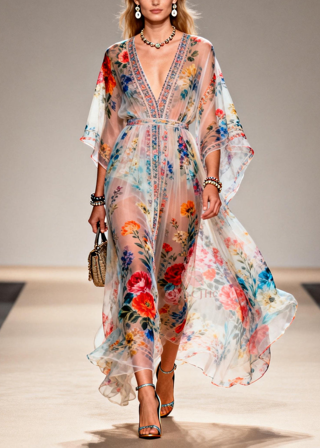 Bohemian Tunic Print Chiffon Sheer Dresses Summer
