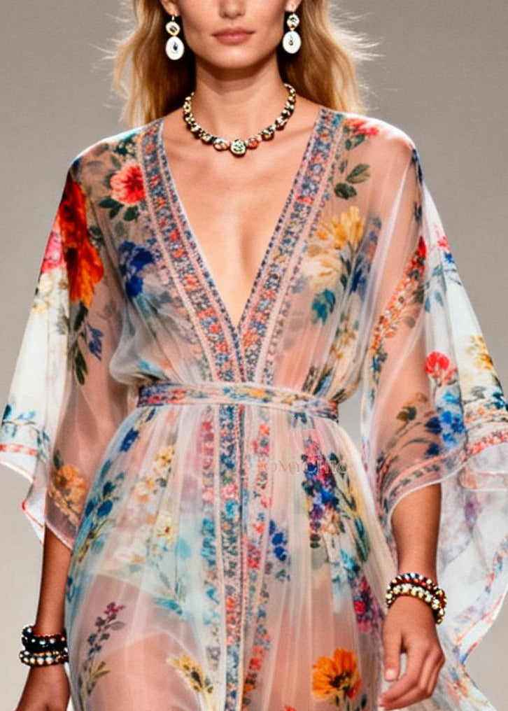 Bohemian Tunic Print Chiffon Sheer Dresses Summer