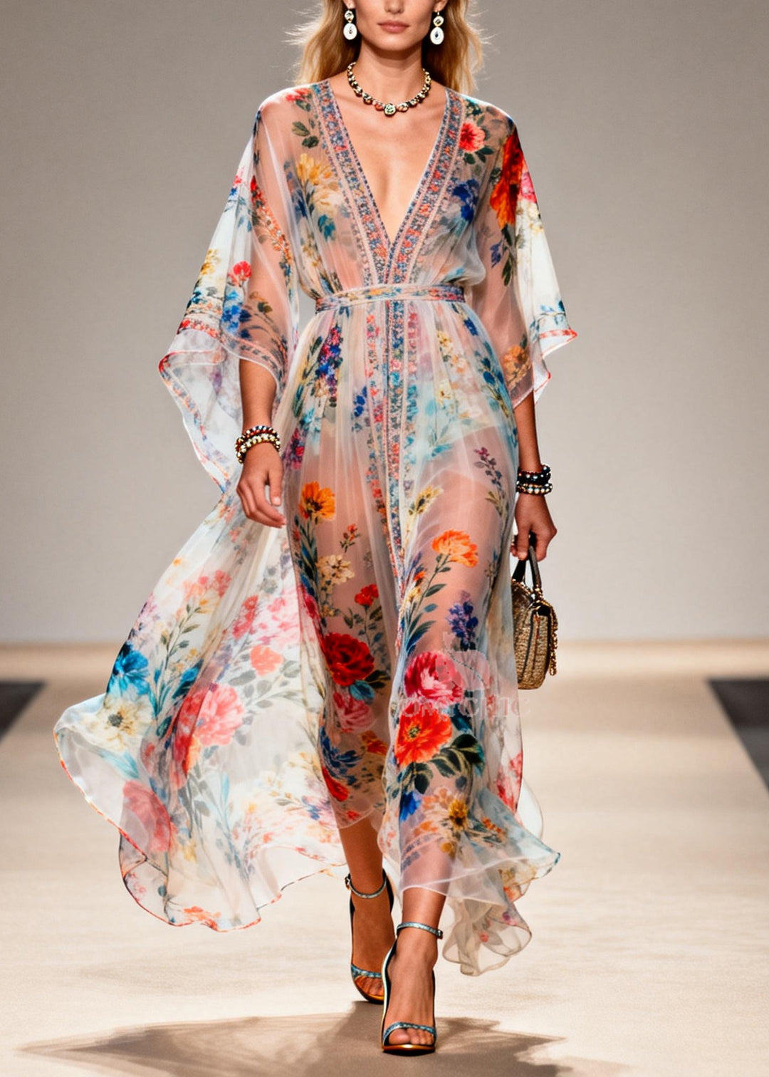 Bohemian Tunic Print Chiffon Sheer Dresses Summer
