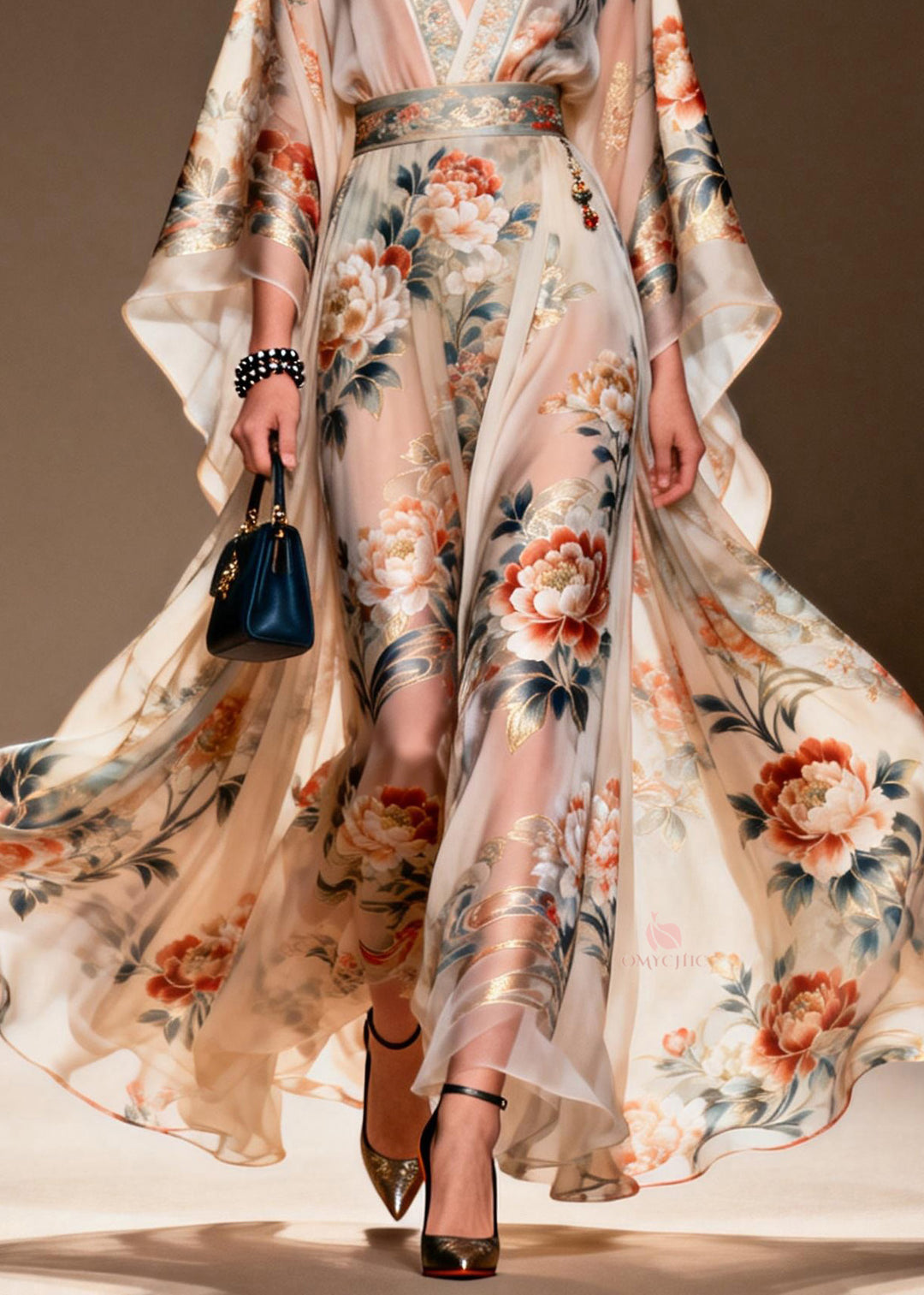 Bohemian V Neck Print Chiffon Long Dresses Spring
