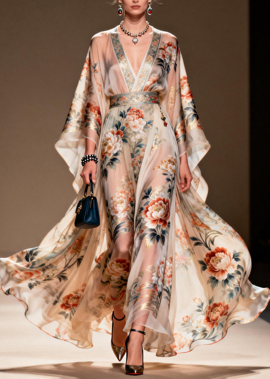 Bohemian V Neck Print Chiffon Long Dresses Spring