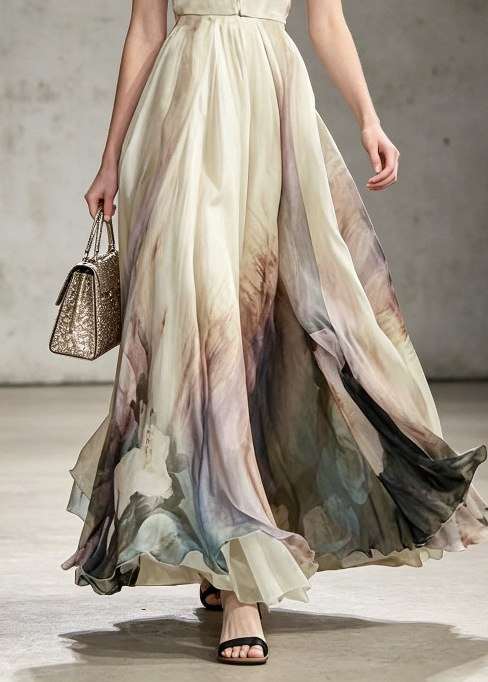 Bohemian V Neck Tie Dye Chiffon Maxi Dresses Sleeveless