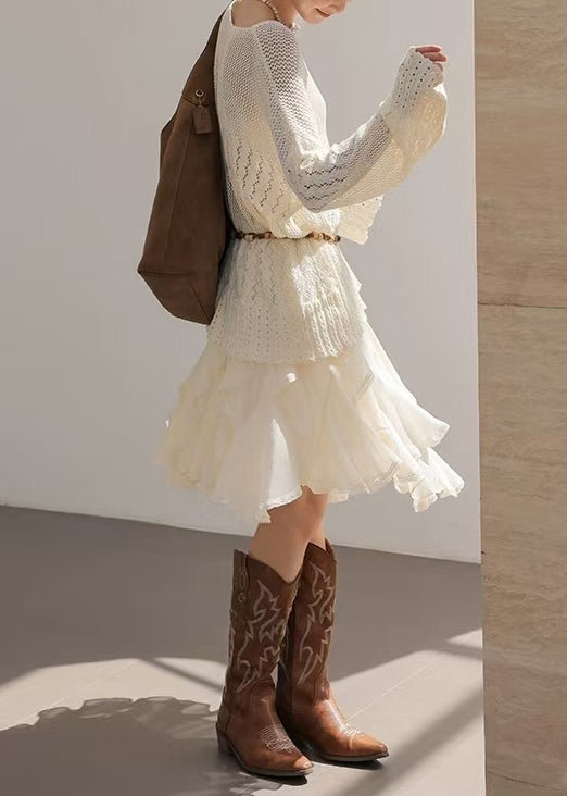 Bohemian White Asymmetrical Ruffles Chiffon Skirt Spring