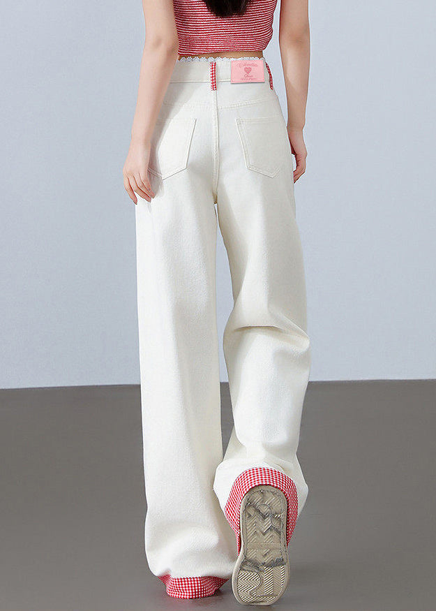 Bohemian White Bear Embroidered Denim Straight Pants Summer