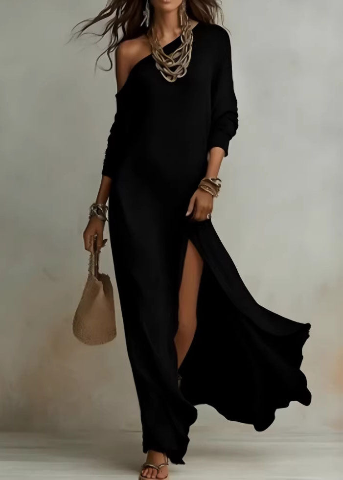 Bohemian White Cold Shoulder Side Open Cotton Maxi Dresses Summer