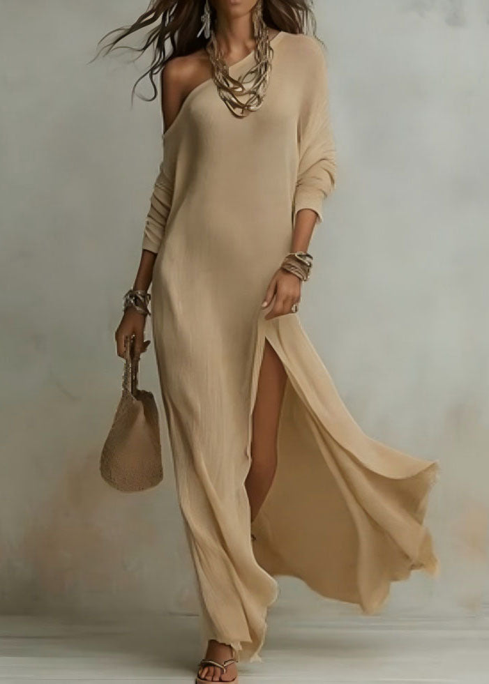 Bohemian White Cold Shoulder Side Open Cotton Maxi Dresses Summer