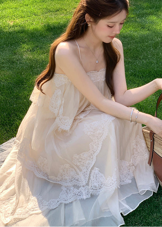 Bohemian White Exra Large Hem Patchwork Lace Sundress Summer