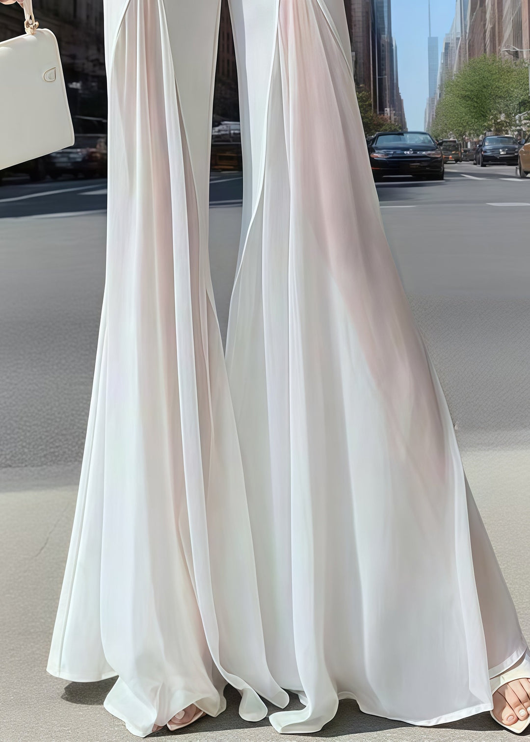 Bohemian White High Waist Patchwork Chiffon Bell-bottom Trousers Summer