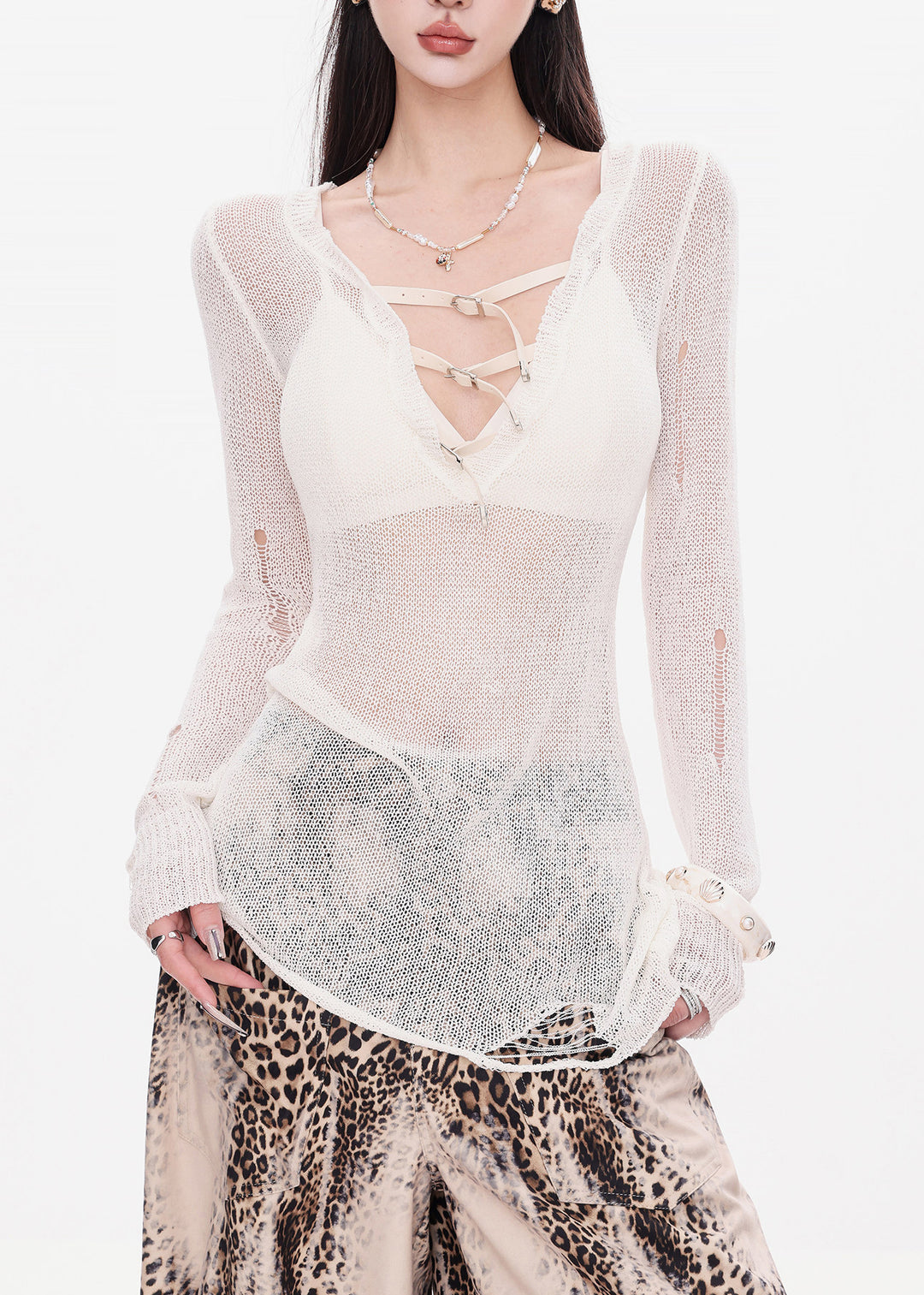 Bohemian White Hollow Out Knit Top Spring - Omychic