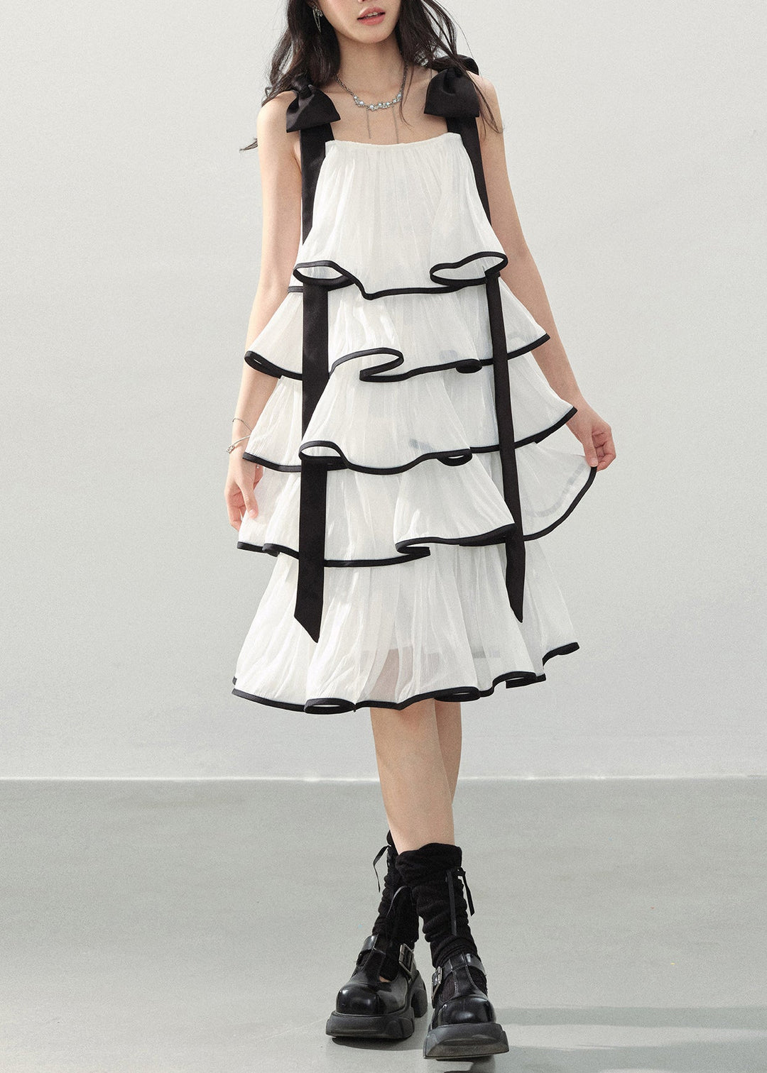 Bohemian White Layered Ruffles Chiffon Mini Dress Summer