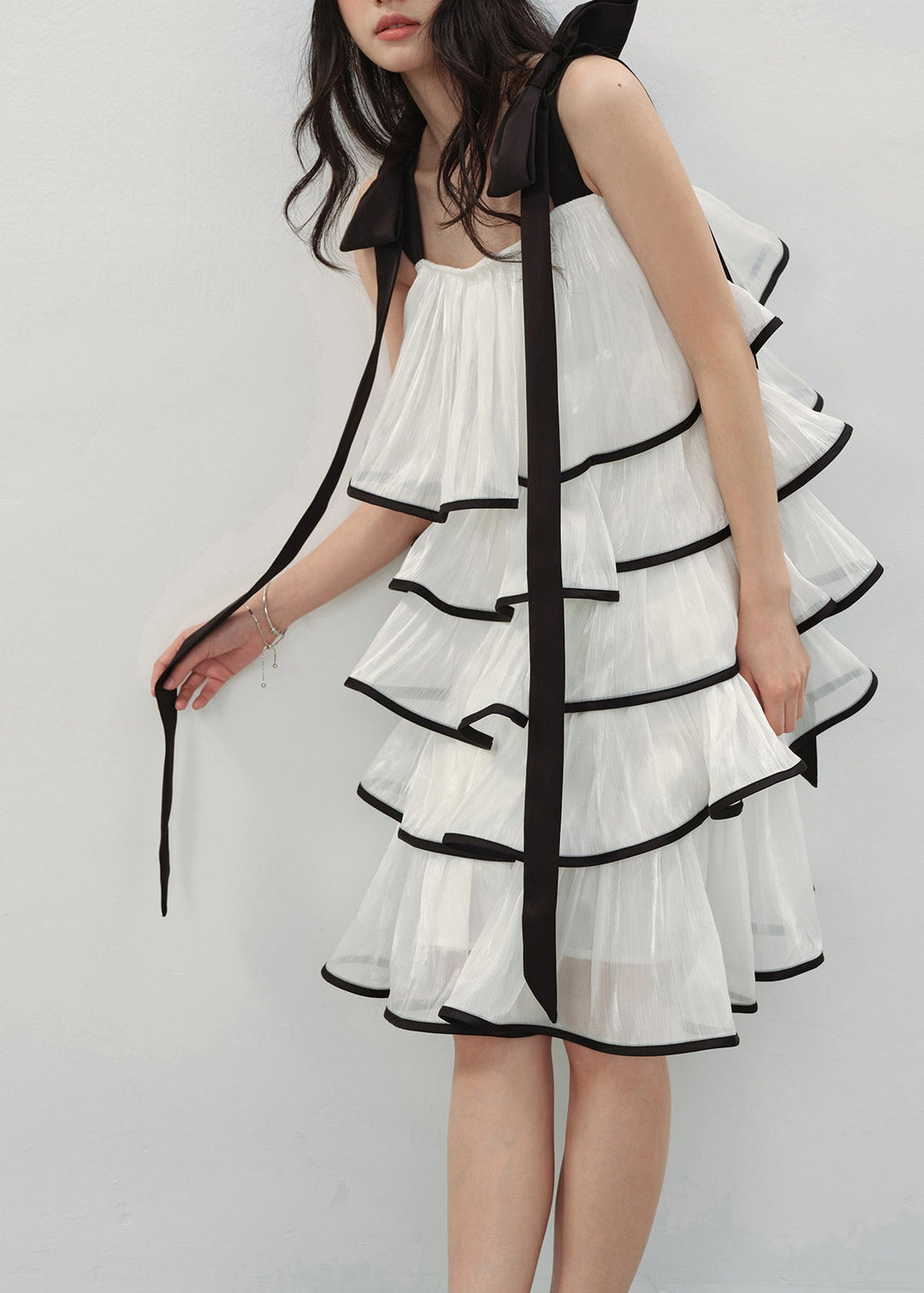 Bohemian White Layered Ruffles Chiffon Mini Dress Summer