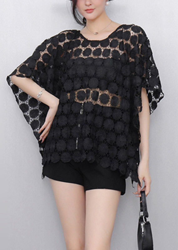 Bohemian White O-Neck Hollow Out Lace T Shirt Summer