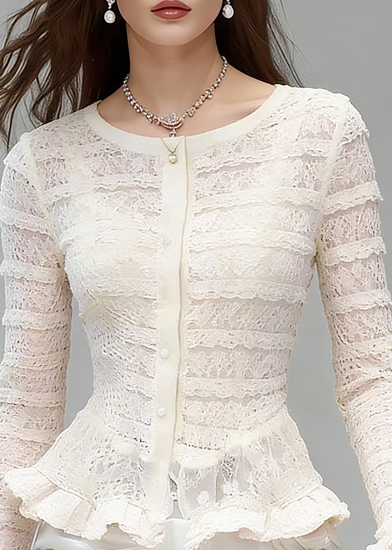 Bohemian White O-Neck Ruffled Patchwork Lace Tops Flare Sleeve - Omychic