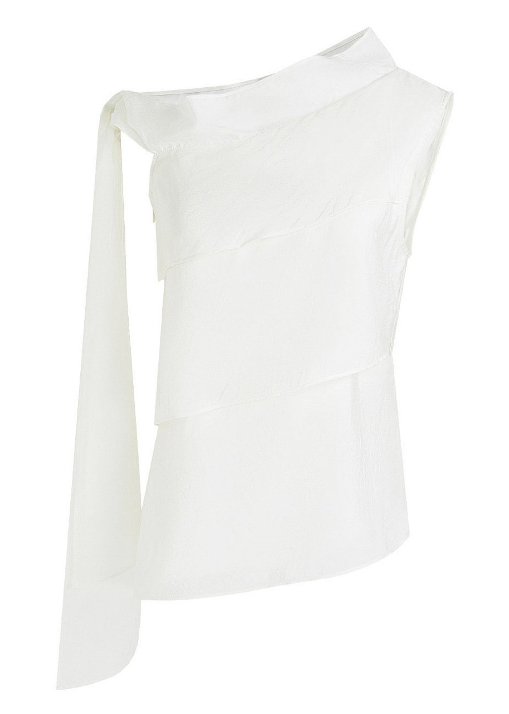 Bohemian White One Shoulder Patchwork Chiffon Top Sleeveless