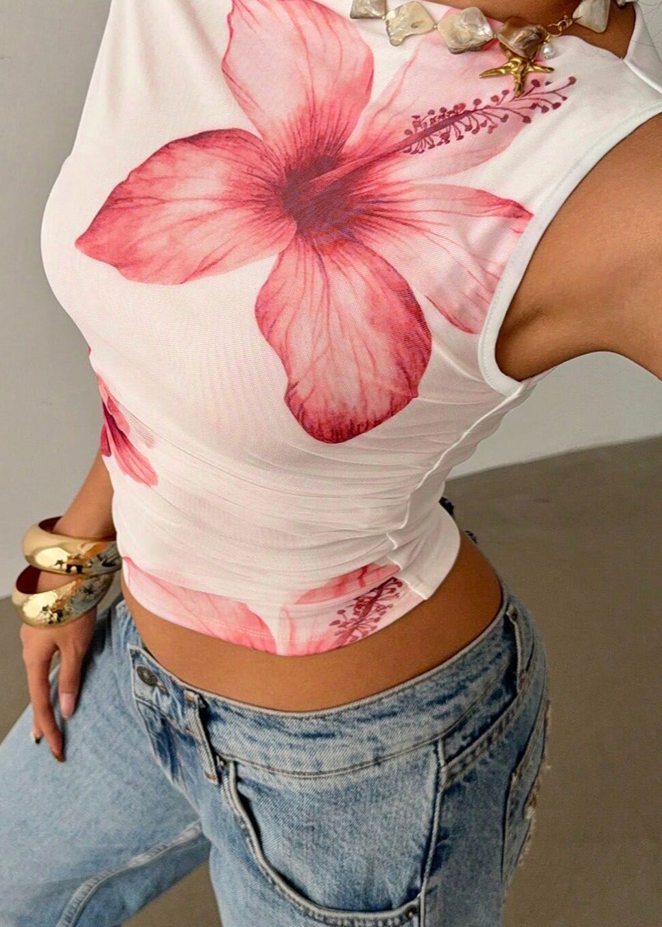 Bohemian White One Shoulder Print Beach Vest Summer
