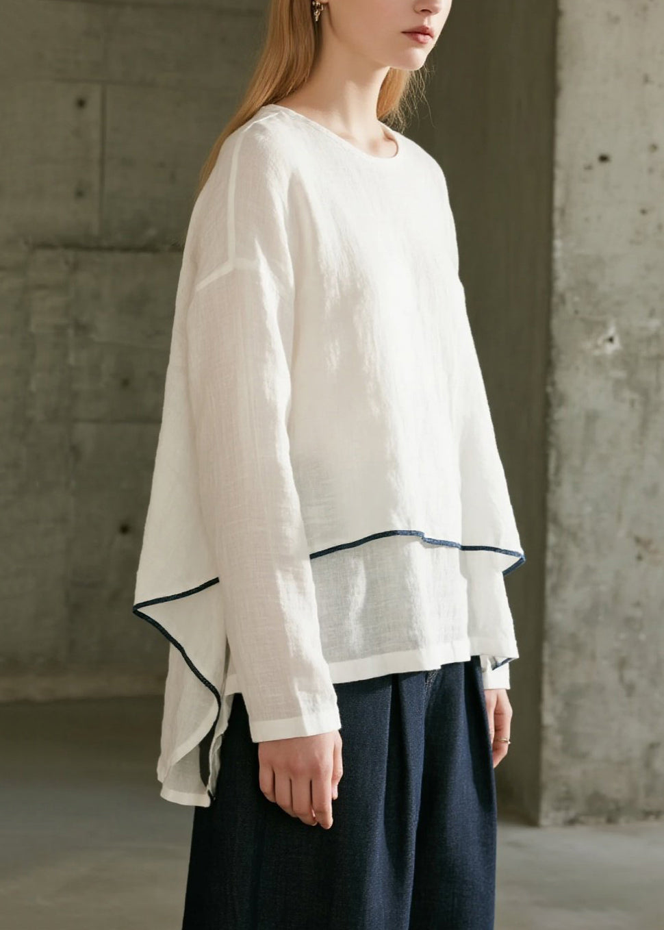 Bohemian White Oversized Cotton Fake Two Piece Shirts Spring