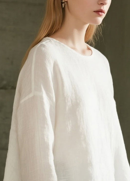 Bohemian White Oversized Cotton Fake Two Piece Shirts Spring