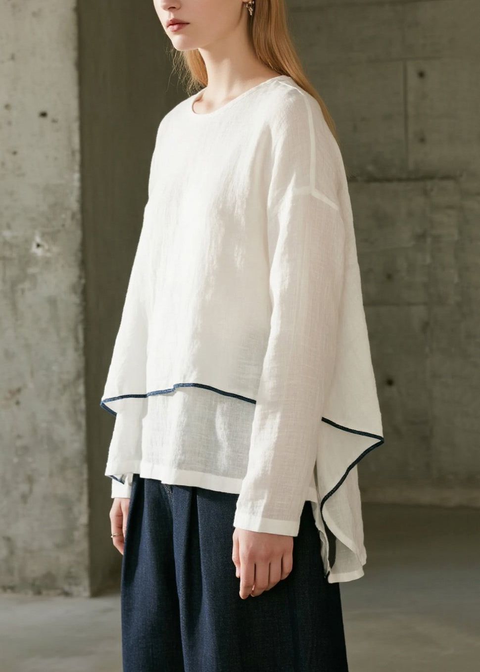 Bohemian White Oversized Cotton Fake Two Piece Shirts Spring