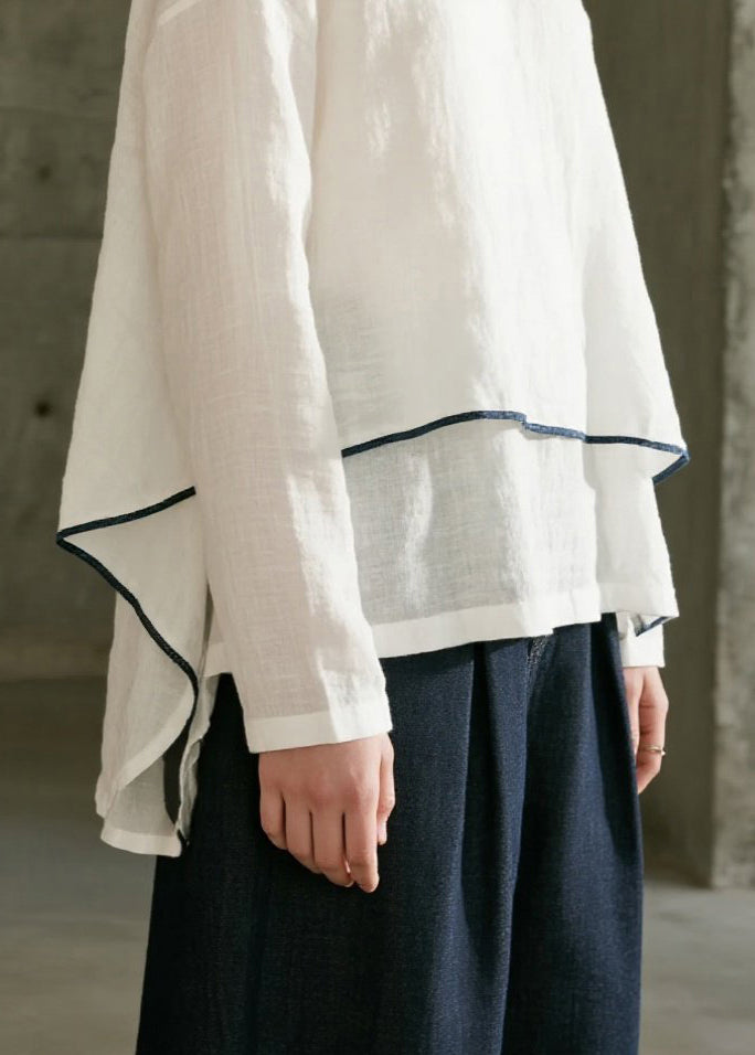 Bohemian White Oversized Cotton Fake Two Piece Shirts Spring