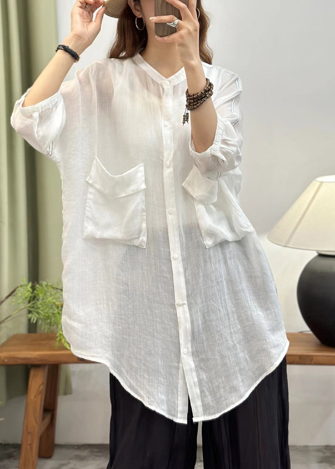Bohemian White Oversized Cotton UPF 50+ Long Tops Summer
