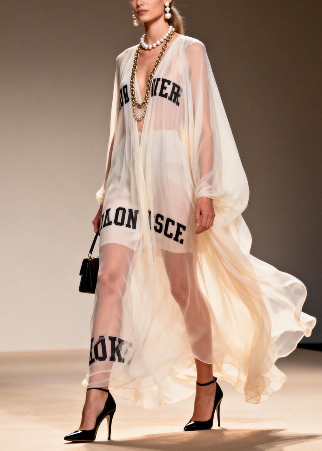 Bohemian White Oversized Letter Print Chiffon Sheer Dresses Summer
