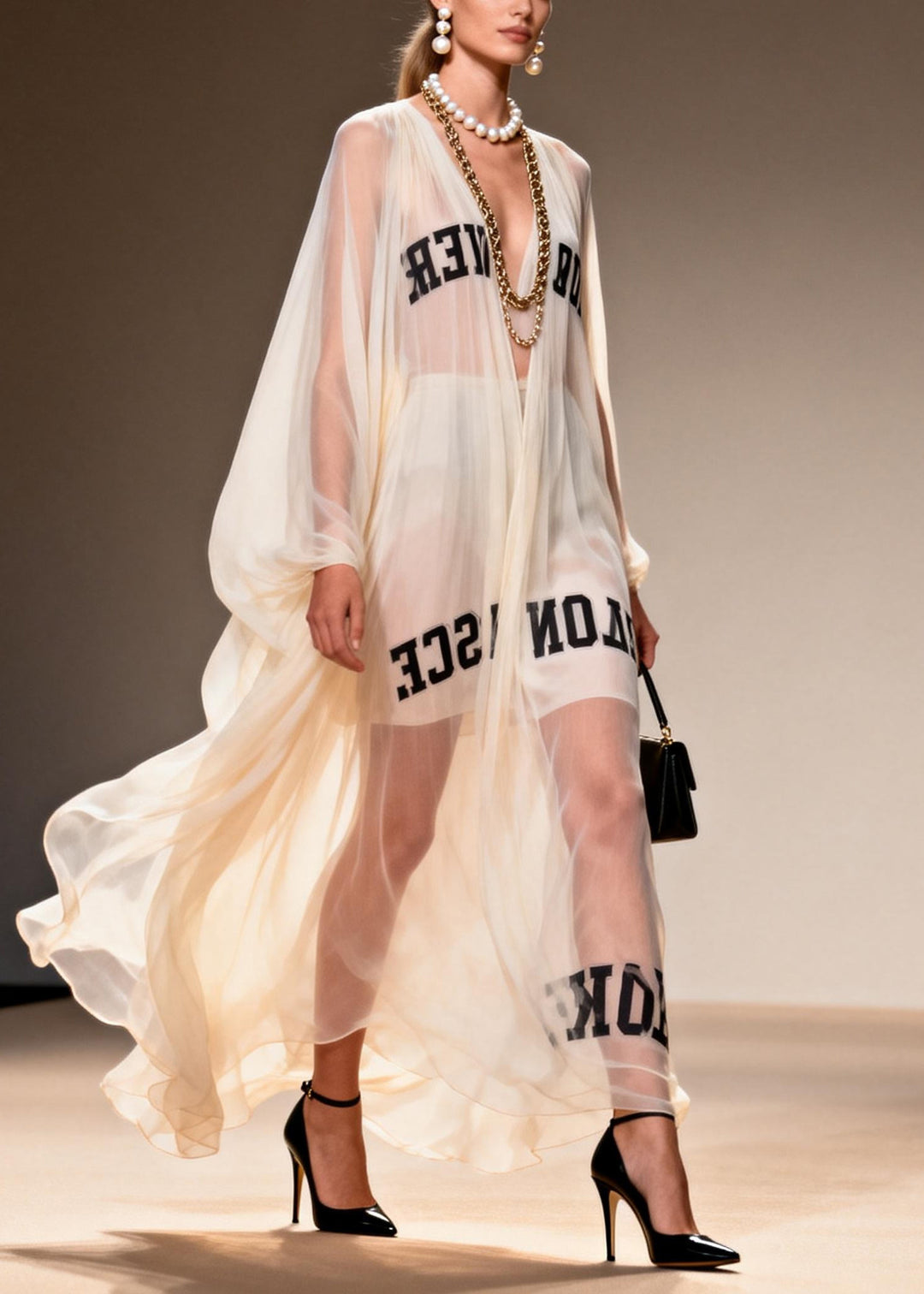 Bohemian White Oversized Letter Print Chiffon Sheer Dresses Summer