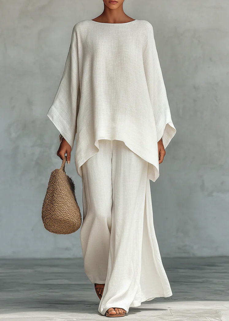 Bohemian White Oversized Linen Two Piece Set Spring
