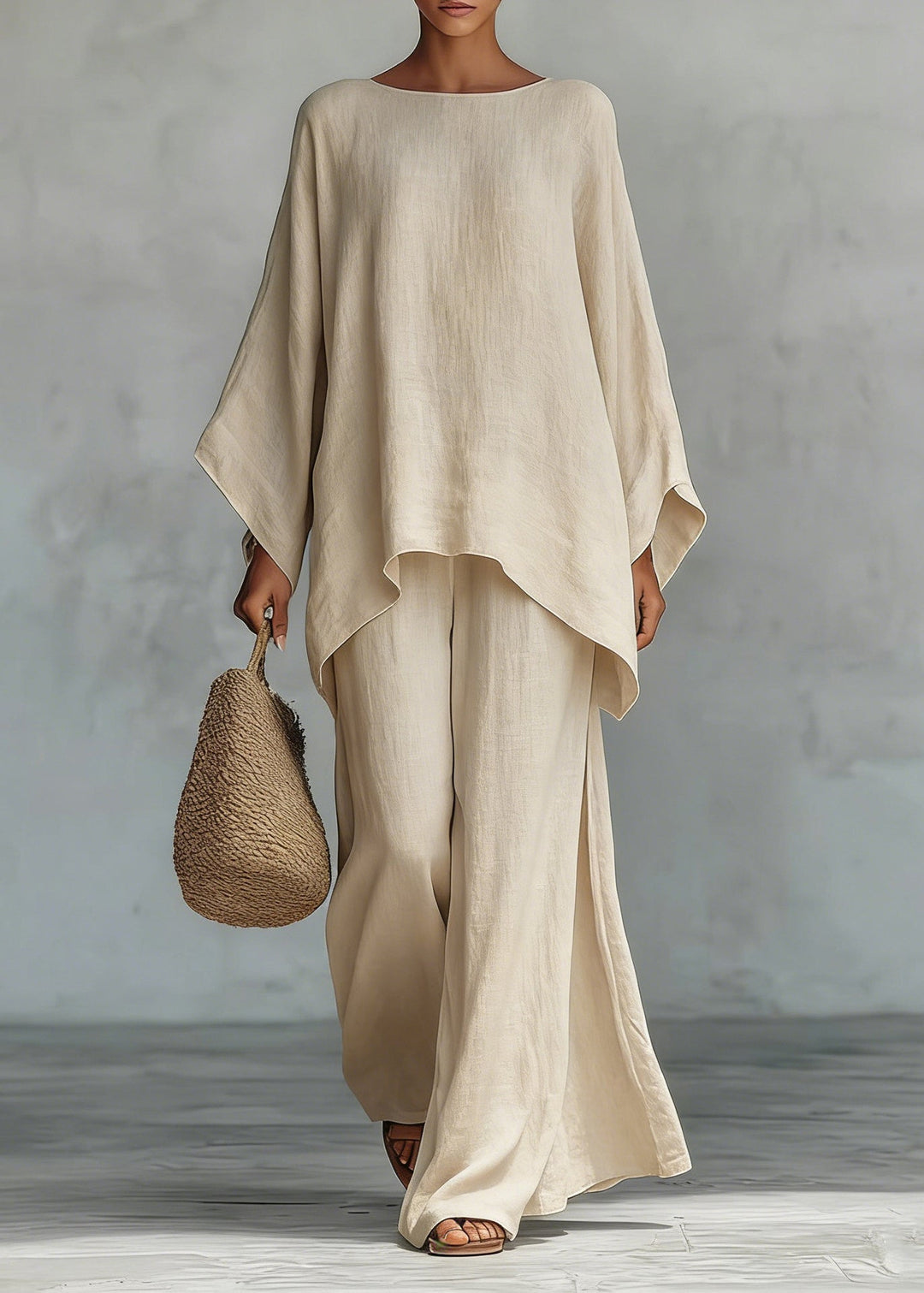 Bohemian White Oversized Linen Two Piece Set Spring