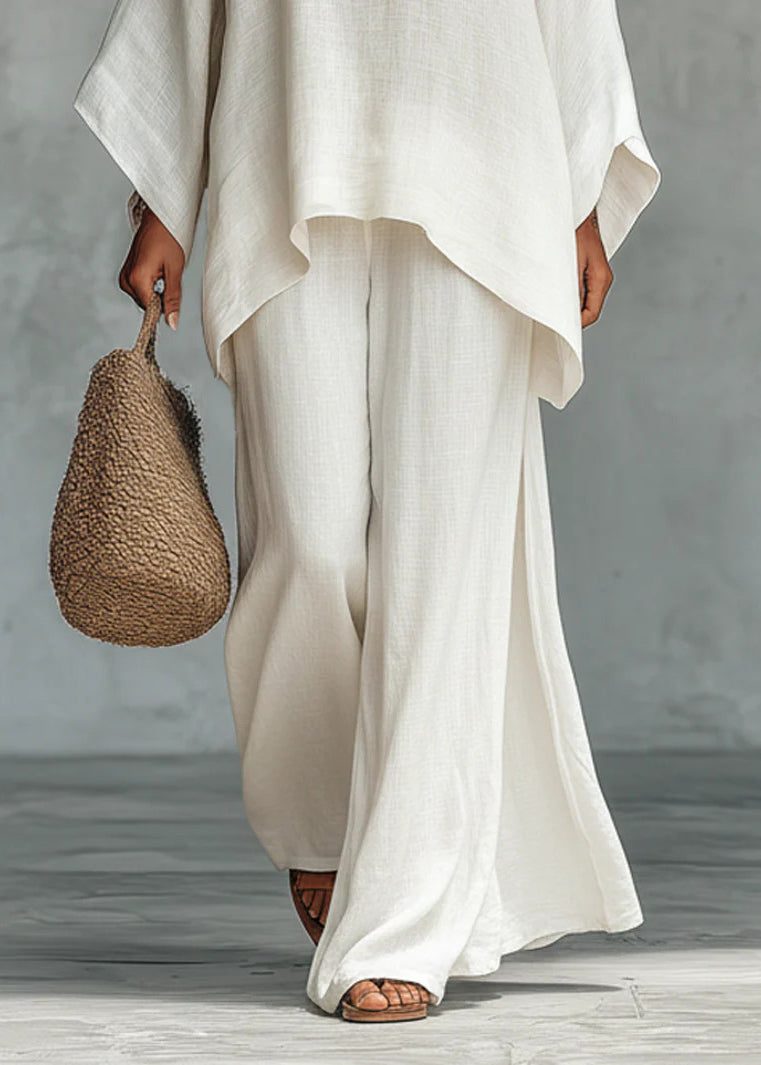 Bohemian White Oversized Linen Two Piece Set Spring