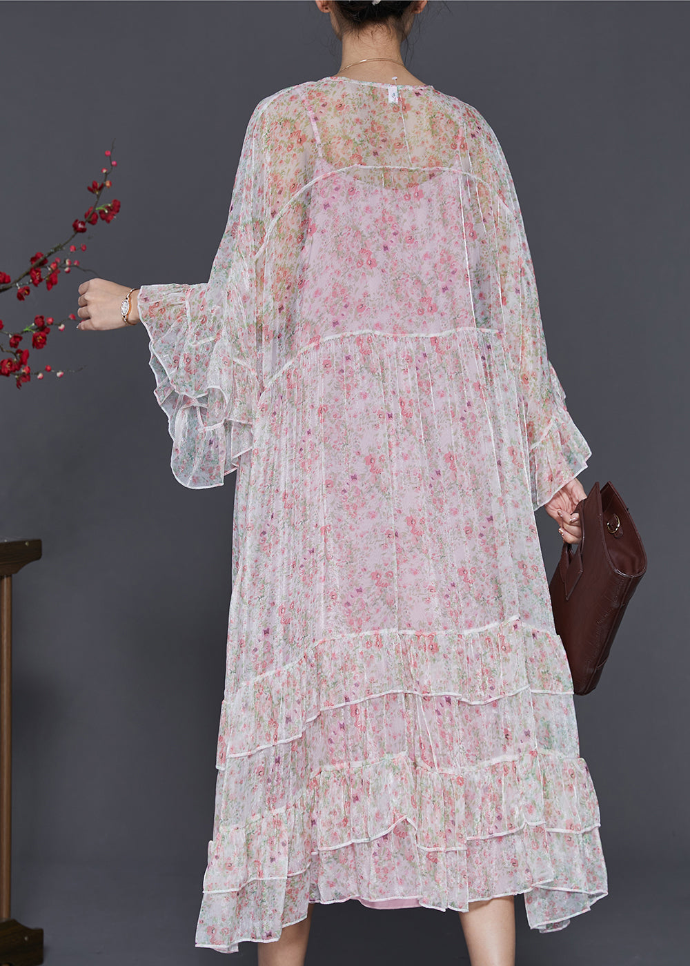 Bohemian White Oversized Patchwork Chiffon Beach Dress Flare Sleeve