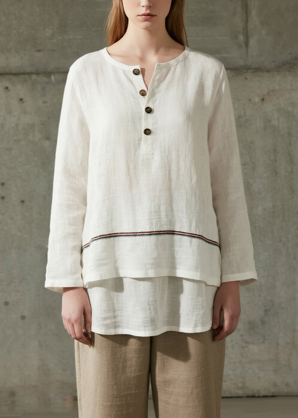 Bohemian White Oversized Patchwork Cotton Tops Spring