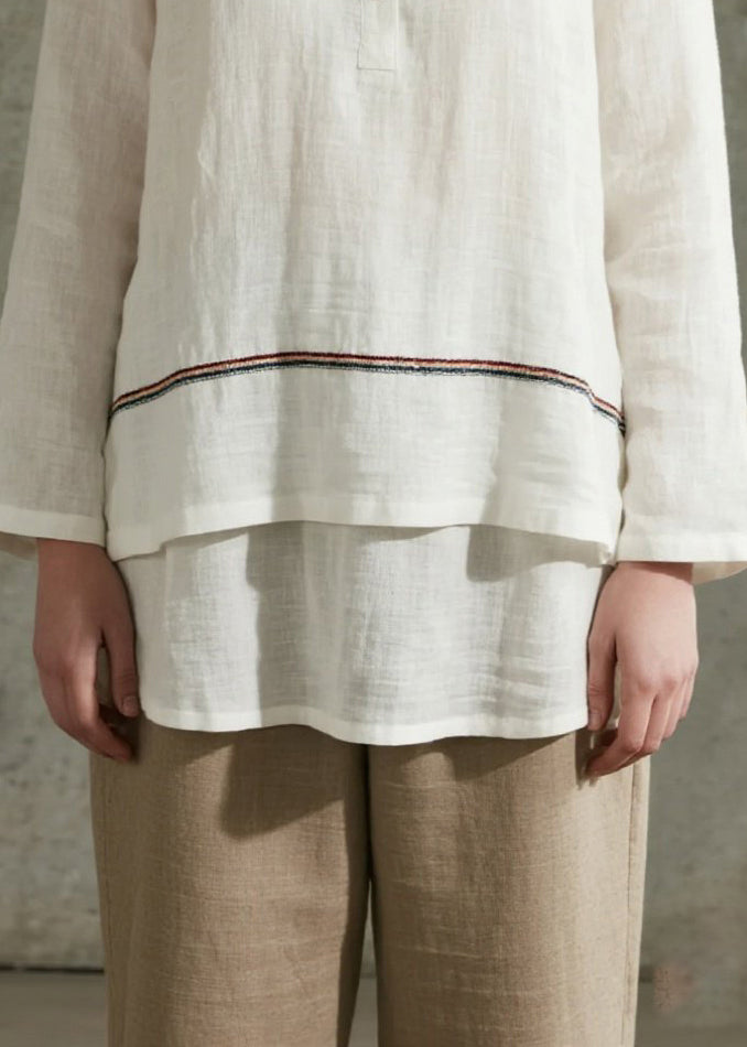 Bohemian White Oversized Patchwork Cotton Tops Spring