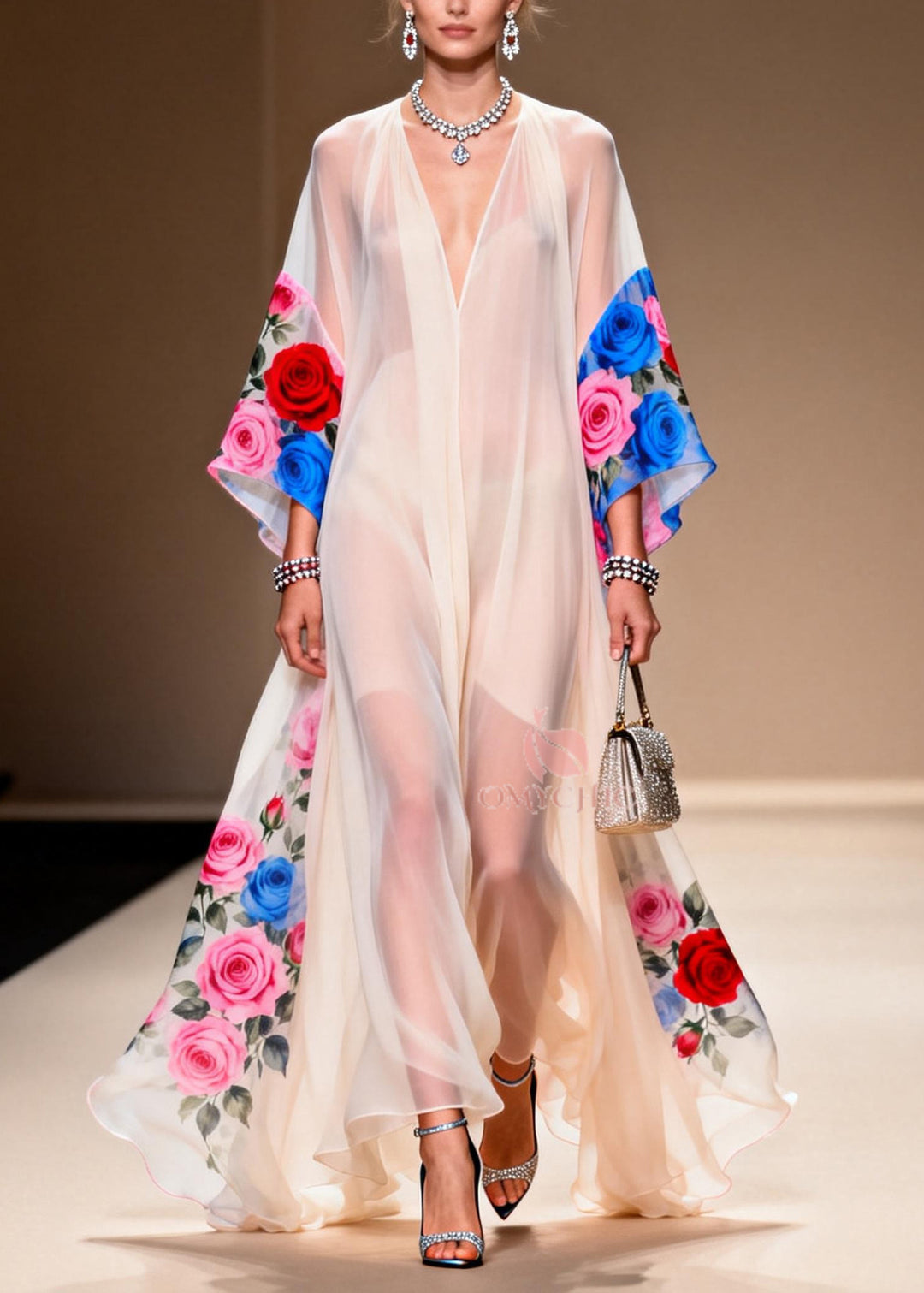 Bohemian White Oversized Print Chiffon Vacation Dresses Summer