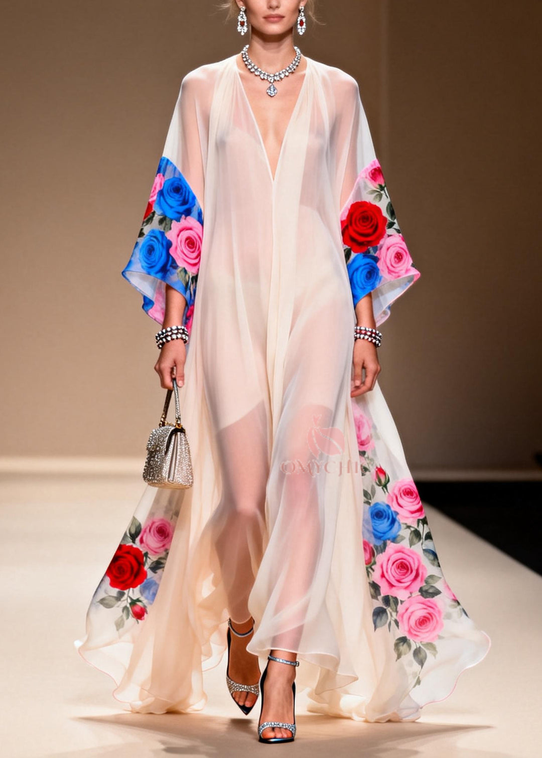 Bohemian White Oversized Print Chiffon Vacation Dresses Summer