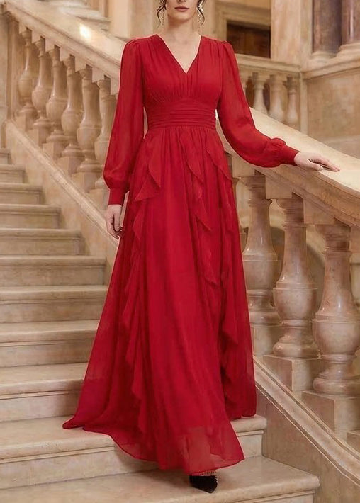 Bohemian White Ruffled Patchwork Chiffon Maxi Dress Long Sleeve