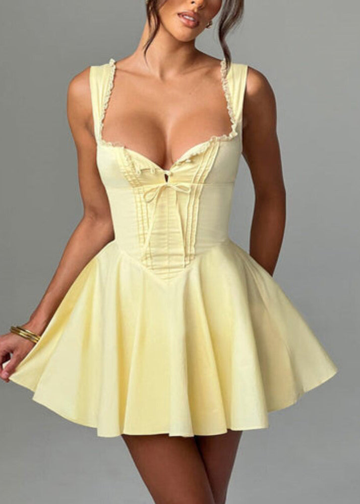 Bohemian White Ruffled Patchwork Solid Mid Spaghetti Strap Dress Summer