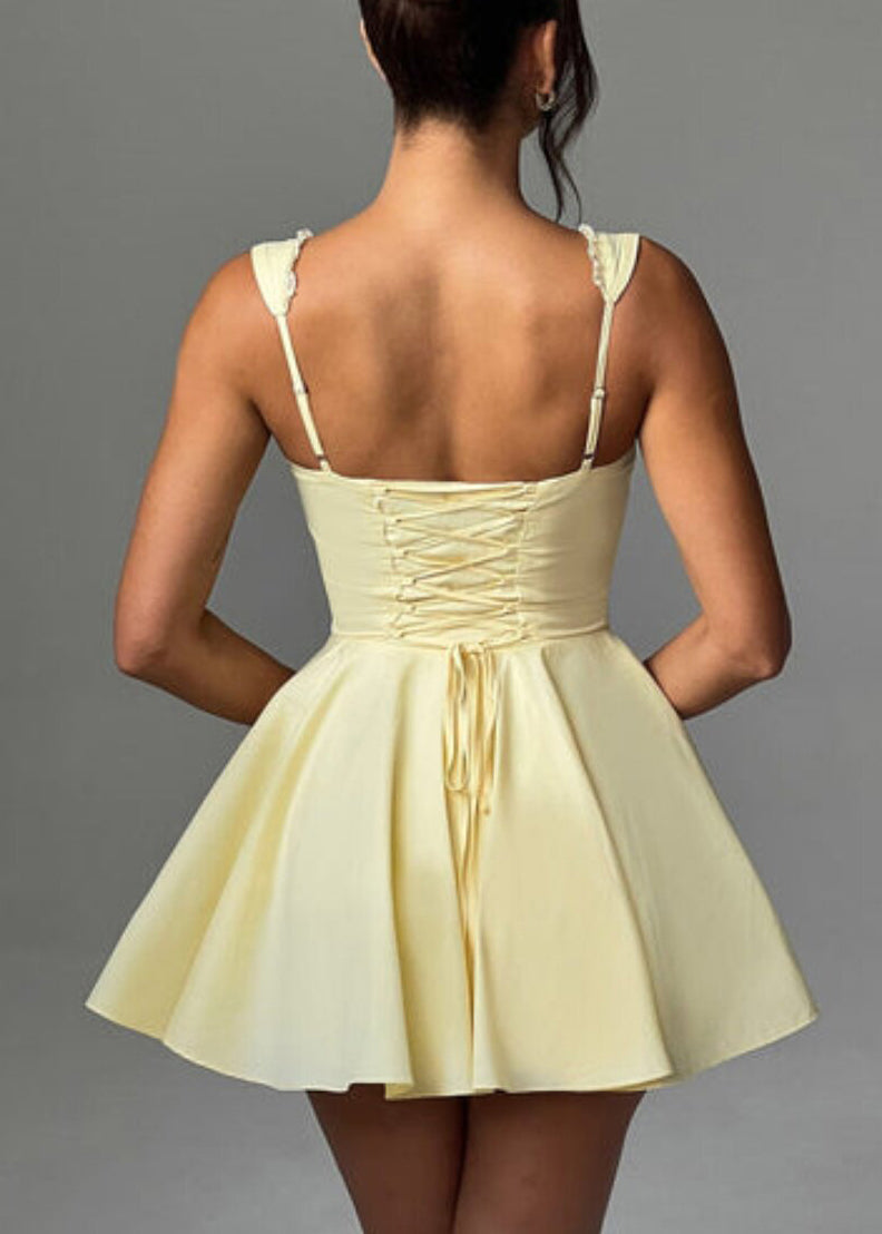 Bohemian White Ruffled Patchwork Solid Mid Spaghetti Strap Dress Summer